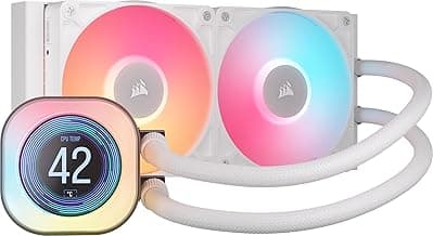 CORSAIR iCUE Link Titan 240 RX LCD Liquid CPU Cooler – 240mm AIO – Low-Noise – FlowDrive Cooling Engine – Intel LGA 1851/1700, AMD AM5/AM4 – 2X RX120 RGB Fans – iCUE Link System Hub Included – White