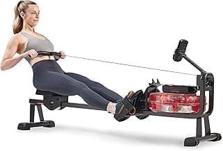 Sunny Health & Fitness Obsidian Surge Smart Water Rowing Machine with Dynamic Real-Time Resistance, Foldable Rower with Bluetooth Connectivity and Extra Long Slide- SF-RW522073