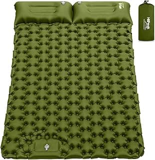 HiiPeak Double Sleeping Pad - Self Inflating 3" Extra-Thick for 2 Person with Pillow Built-in Foot Pump Inflatable Sleeping Mat for Backpacking, Hiking, Traveling, Tent, Portable Camping Mat (Green)