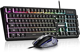 Newmen GM104 Wired Gaming Keyboard and Mouse Combo,USB RGB Backlit Mechanical Feel 26-Key Anti-Ghosting Computer Gaming Keyboards,Colorful Breathing Backlit Gaming Mouse,for PC Gamer Office,Black