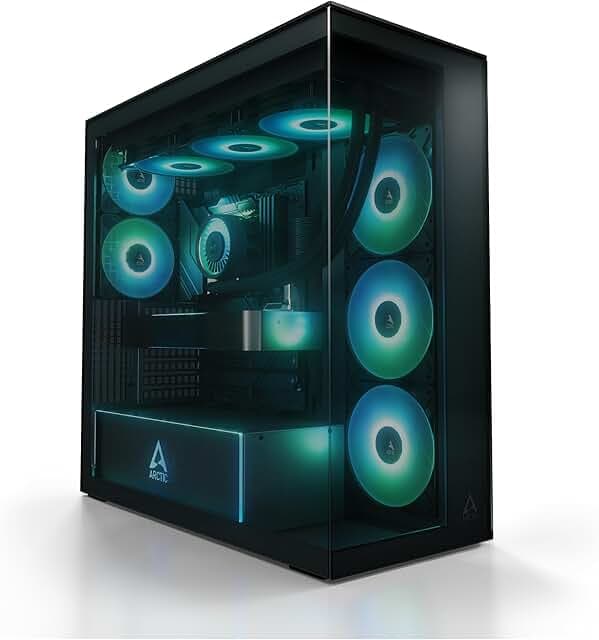 ARCTIC Xtender (Black) - PC Case, Tempered Panorama Glass, 2 x 420 mm Radiator Support, Full Tower, Big Tower, E-ATX, 5X A-RGB Fans pre-Mounted - Black