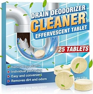 Smelly Drain Cleaner Tablets, 25 Pack Disposal Cleaner Tablets Eliminator Quickly Eliminates Odors, Sink Smell Effervescent Tablets, Sink Drain Cleaner for Sewer, Toilet and Septic Tank, 1 Year Supply