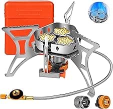 6800W Camping Backpacking Stove, Outdoor Portable Burner Cooking Stove with Fuel Canister Adapter, Piezo Ignition, Carry Case, Foldable Windproof Camping Gas Stove for Picnic Hiking