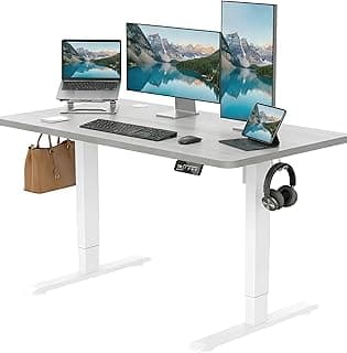 Electric Height Adjustable Standing Desk Large 48 x 24 Inches Sit Stand up Desk Home Office Computer Desk Memory Preset with T-Shaped Metal Bracket, Gery
