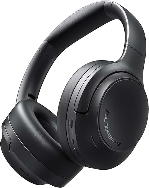 SoundPEATS Cove Pro Over Ear Headphones with 56dB Adaptive Noise Cancellation, 95H Battery for Long Flights, Comfortable Over-Ear Design, Hi-Res Audio & Clear Calls,Black