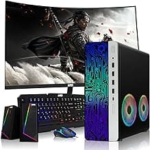 HP G4 Desktop Computer PC AMD Pro A10-9700 R7, 8GB RAM, 256GB SSD, 27-inch Curved Monitor, RGB Speaker, RGB Keyboard with AI-Enabled Copilot Key, Mouse, 2X ARGB Fan WiFi, Windows 11 (Renewed)