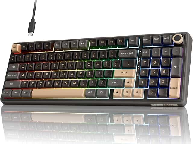 RK ROYAL KLUDGE R98 Pro Wired Mechanical Keyboard, 96% Creamy Gaming Keyboard RGB Backlit with Number Pad and Volume Knob, Gasket Mount, MDA Profile PBT Keycaps, Hot Swappable Pre-lubed Linear Switch