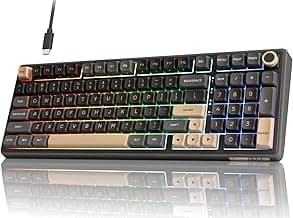 RK ROYAL KLUDGE R98 Pro Wired Mechanical Keyboard, 96% Creamy Gaming Keyboard RGB Backlit with Number Pad and Volume Knob, Gasket Mount, MDA Profile PBT Keycaps, Hot Swappable Pre-lubed Linear Switch