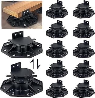 Adjustable Decking & Flooring Support Pedestal, 12 PCS Durable Plastic Base, Deck Foundation Support Base, Easy-to-Install, Black (1.2in-2.4in)