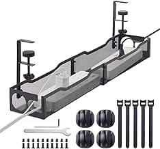 25'' Cable Management Under Desk No Drill，Metal Desk Organizer Suitable for Home desks or Standing desks ，Electrical Cord Management with Clamp