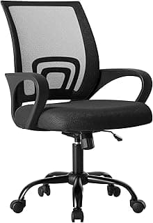 DUMOS Office Desk Chair - Ergonomic Mid Back with Lumbar Support & Rocking Mode, Height Adjustable with Fixed Armrest, Storage Back for Computer, Gaming, Conference, Meeting, 360° Swivel, Black