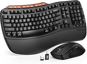 Ergonomic Wireless Keyboard and Mouse Combo, 2.4G Full Size Wave Key Board with Cushioned Palm Rest, Natural Typing, 3 DPI Adjustable Mouse, USB-A & C for Computer/Laptop/Mac/Tablet - Sablute MA31