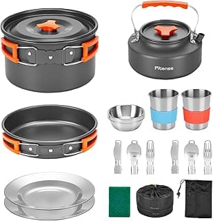 Fitense 21Pcs Camping Cookware Mess Kit for 2, Lightweight Camping Kitchen Pots and Pans Set, Portable Cooking Essentials for Backpacking, Hiking and Picnic