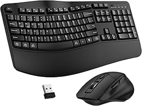 Wireless Keyboard and Mouse Combo, 2.4G Full Size Wave Keys Ergonomic Keyboard with Wrist Rest and 3-Level DPI Adjustable Wireless Ergonomic Mouse for Windows, Mac OS Desktop/Laptop/PC(Black)