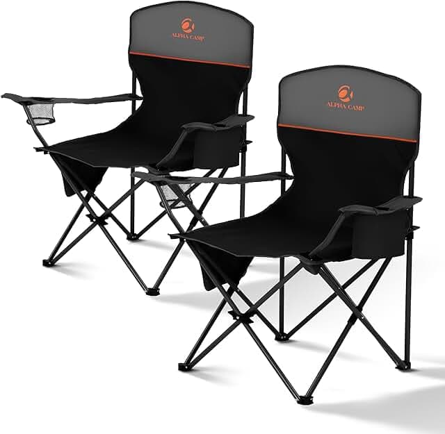 ALPHA CAMP Folding Camping Chairs for Adults Lawn Chairs Outdoor Chairs Support 225 LBS Portable Camp Chairs with Cup Holders Cooler Pouch for Outdoor, 2 Pack