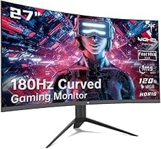 KTC 27 inch Gaming Monitor, 1440P Curved Monitor, 180Hz, 144Hz, 2K, 1500R, 1ms, FreeSync/G-Sync Compatible, DisplayPort/HDMI/USB, Ultrawide PC Vesa/Wall Mount Computer Monitor, H27S17
