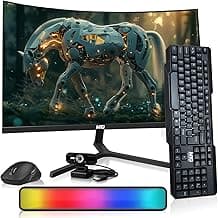 MTG 27" Curved Monitor Full HD 1080P Frameless Screen, HDMI DP USB Audio, Low Motion Blur, VESA Mount, Webcam with Wireless Keyboard Mouse & Soundbar, Computer Monitor for Gaming, Home and Office