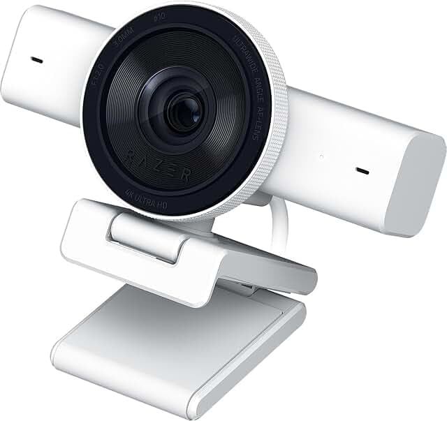 Razer Kiyo V2 Streaming Webcam: 4K 30 FPS, 1080p 60 FPS - AI Powered Auto-Framing - Built-in Microphone - Ultrawide Angle Lens - Privacy Cover - Works with OBS, Xsplit, Discord, Zoom, Teams - White