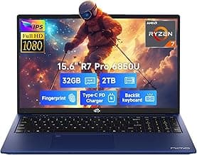 NIMO 15.6" Light-Gaming-Laptop, 8 Cores AMD Ryzen 7 Pro 6850U 32GB LPDDR5 RAM 2TB SSD (Beat i7-1360P Up to 4.7GHz) AMD Radeon 680M GPU IPS FHD Computer with 100W Type-C Backlit Keyboard Fingerprint