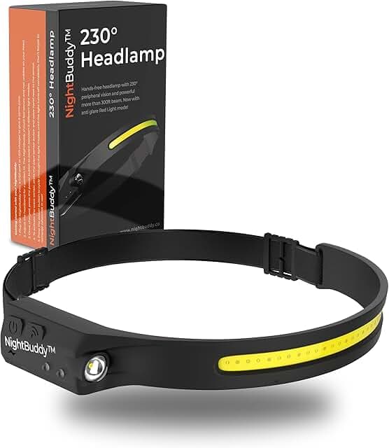 Night Buddy The Original LED Headlamp Rechargeable Flashlight for Adults Camping Essentials Backpacking Lights 4X Brighter Headband Lamp 5 Light Modes Hiking Gear (Headlamp)