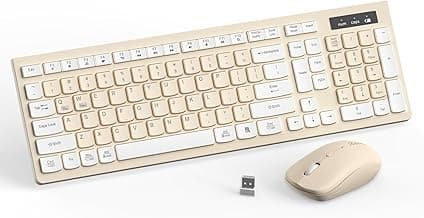 Wireless Keyboard and Mouse Combo, Full-Sized Wireless Keyboard and Adjustable DPI Mouse, 2.4GHz USB Receiver, Keyboard and Mouse for PC, Windows, Desktop, Laptop (Latte Color)
