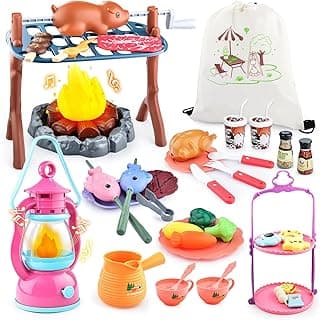 Kids Camping Toys Set 50 PCS with Campfire, BBQ Grill, Food Toy and Lantern Kids Camping Gear with Storage Bag for Pretend Play, Outdoor Indoor Learning, Christmas Birthday Gift for Toddlers Ages 3-5