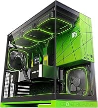 Geometric Future M5 Tempered Glass Mid Tower, E-ATX/ATX Gaming Case, 1.2mm Steel, Type C, Toolless Panels, Support 420/360 Radiator, ARGB PWM 140m Fan x 5 Pre-Installed, Black/Green, GEO-M5F-BNY