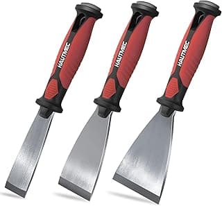 HAUTMEC 3pc Putty Knife Set, 1.25 in - 2 in - 3 in Paint Scraper, Flat Heavy Duty Stainless Steel Blade and Hammer End for Removing Wallpaper for Puttying Plaster, Cement HT0062-PT