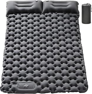 Double Sleeping Pad for Camping - 4" Extra Thick Self Inflating Air Mattress for 2 Person with Built-in Pillow & Foot Pump, Waterproof Inflatable Sleeping Mat for Backpacking Tent Hiking Travel