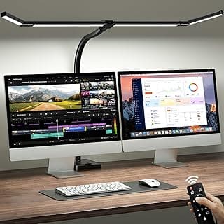 ONEMIX 42" LED Desk Lamp for Home Office, Eye-Caring Desk Light with Adjustable 4-Segment Bar, 1800LM Bright, Remote, Architect Table Lamp with Base for Dual Monitors, Reading, Study, Workbench(Black)