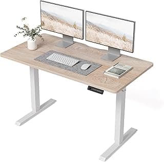 BANTI 48 × 24 Inches Standing Desk, Ergonomic, Electric Height Adjustable, Sit and Stand Up, Computer Office Desk with Splice Board, White Frame/Maple Top