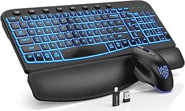 SABLUTE Ergonomic Wireless Keyboard and Mouse Combo - Wave Keyboard with Soft Leather Wrist Rest, Resistant Keys, RGB Backlit Rechargeable Set for PC/Mac/Chromebook (Black)