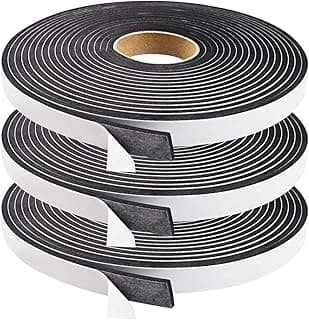 Seal Foam Tape,1/2 Inch W x 1/8 Inch T Weather Stripping for Door and Window,High Density Single Sided Closed Cell Door Insulation Weather Strip, 3 Rolls Total 50FT Black