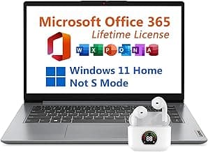Lenovo 14" Laptop, Free Microsoft 365 with Lifetime License, Intel Celeron N4500 2.8 GHz, 10 Hours Battery, 8GB RAM, 128GB eMMC Storage + 256GB SSD, WiFi 6, USB-C, Windows 11 Home, Toree Earbuds