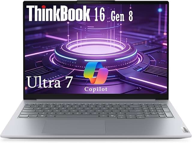 Lenovo ThinkBook 16 Gen 8 Business Latop, 16" WUXGA IPS Display, Intel Core Ultra 7 255H, 32GB DDR5 RAM, 1TB PCIe SSD, Fingerprint Reader, Copilot AI PC, Office 365 for Web, Arctic Grey,Windows 11 Pro