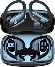 bmani Ear Buds Wireless Earbuds Bluetooth Headphones with 80H Playtime LED Display Case, Over-Ear Hook with Mic, Stereo Sound, Easy Button Controls, Sports Earphones for Running Workout Gym Black