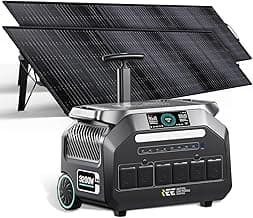 IEE 3200W Portable Power Station P3200 with 2x500W Solar Panels, 2048Wh LiFePO4 Solar Generator, 1800W AC & 1000W Solar Charging, 14 Output Ports(6400W Peak), EPS, for Home Backup, Camping, Emergency