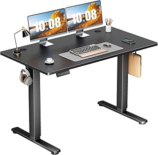 Sweetcrispy Electric Standing Desk Adjustable Height, 48x24 Inch Sit Stand Up Home Office Desks Computer Workstation PC Work Table with 3 Memory Preset Splice Wood Board Metal Frame, Black