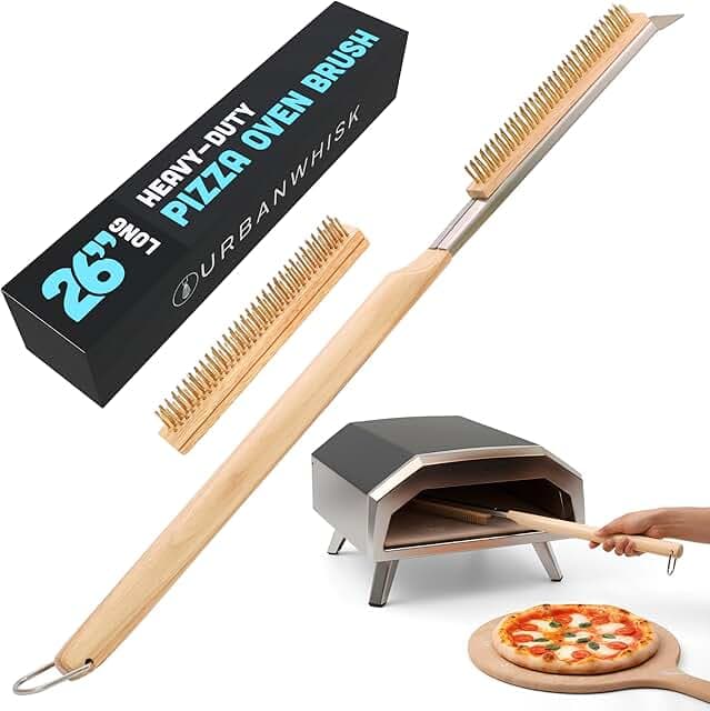 Urban Whisk 26" Pizza Oven Brush with Scraper – Heat Resistant Pizza Brush for Pizza Oven with Stainless Steel Bristles | Pizza Stone Brush for Cleaning Residue & Ash, Extra Long Handles & Spare Head