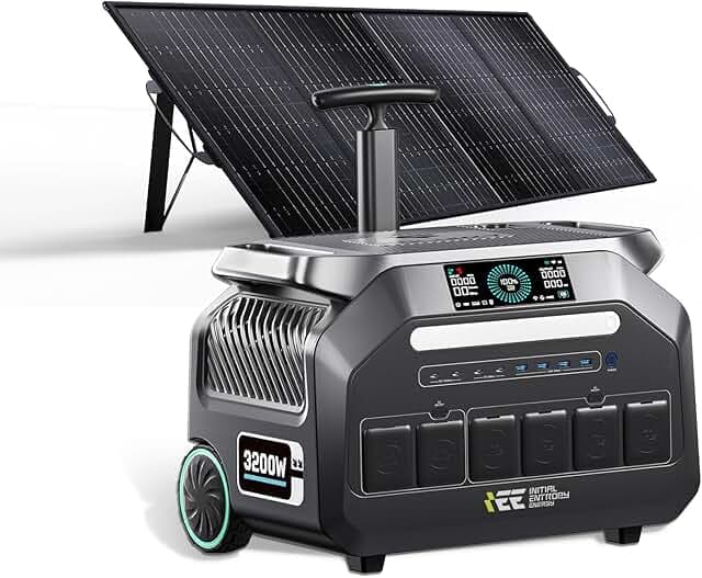 IEE 3200W Portable Power Station P3200 with 200W Solar Panel, 2048Wh LiFePO4 Solar Generator 1800W AC & 1000W Solar Charging, 14 Output Ports(6400W Peak), EPS, for Home Backup, Camping, RV, Emergency