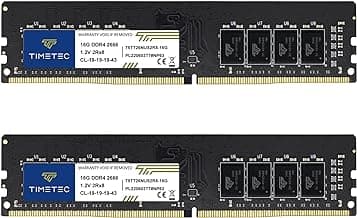 Timetec 32GB KIT(2x16GB) DDR4 2666MHz PC4-21300 Non-ECC Unbuffered 1.2V CL19 2Rx8 Dual Rank 288 Pin UDIMM Desktop Memory RAM Module Upgrade (32GB KIT(2x16GB))