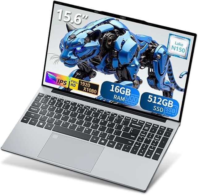 Gaming Laptop, 15.6 Inch Laptop Computer with N150 Processor(up to 3.6GHz), 16GB RAM 512GB SSD,Backlit Keyboard, FHD 1920 * 1080,Win 11 Pro,WiFi 5,BT 4.2,Gaming laptops,Lap top,Student laptops