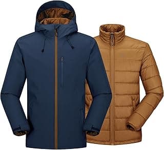 Men's Waterproof 3-in-1 Ski Jacket, Warm Mountain Windbreaker Snow Rain Jackets Winter Coat with Puffer Jacket
