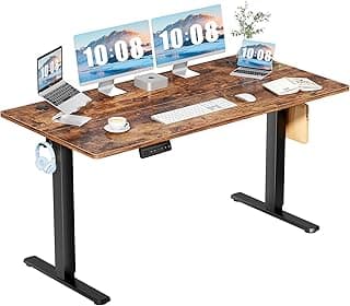 DUMOS 63 Inch Electric Standing Desk Height Adjustable, Sit to Stand Computer Workstations Large Work PC Table Home Office Writing Gaming Desks with Memory Presets for Walking Pad, Bedroom, Rustic