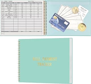 HAUTOCO Bill Tracker Notebook Monthly Bill Payment Tracker for Personal Budgeting Home Financial with 2 Storage Pocket, Payments Checklist Organizer Bill Planner 10.1 x 7.8'', Mint Green