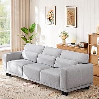 Marsail 89” Sofa, 3-Seater Modern Upholstered Couch with Deep Seats, Comfy Linen Couches for Living Room, Bedroom, Office, Apartment, Grey