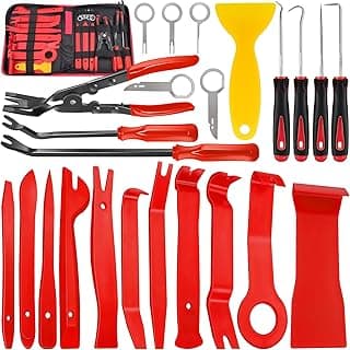 Keze 24Pcs Trim Removal Tool Set with Pick & Clip Removal Tool, Sticker Scraper, Automotive Plastic Pry Tool, Car Panel Door, Stereo, Fastener Remover Kit, for Auto Interior, Molding, Dash(Red)