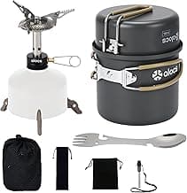 Alocs 9pcs Camping Cookware Kit, Non-Stick Lightweight Camping Pots with 3200w Stove, Igniter & Gas Canister Stand, 5-in-1 Utility Spork for Hiking, Solo Camping, Backpacking, Outdoor Cooking, Picnic