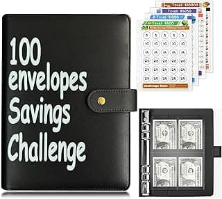 100 Envelopes Money Saving Challenge Binder, Fun and Easy Savings System to Save $5,050, $10,000, $500, $1,000, A5 Budget Binder Planner Book Tracker with Cash Envelopes, Guide (Black)