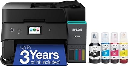 Epson EcoTank ET-4950 Wireless All-in-One Color Supertank Printer with up to 3 Years of Ink Refillable Tanks, Perfect for Home, 18 PPM, 2.4" Colorful Touchscreen, Auto Document Feeder - Black
